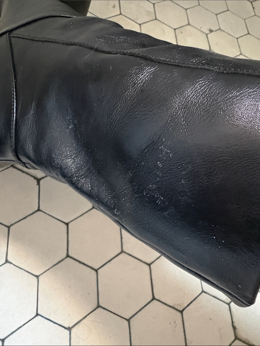 No. 6 Black Leather Mid-Calf Chunky Heel Boots - Picture 7 of 10